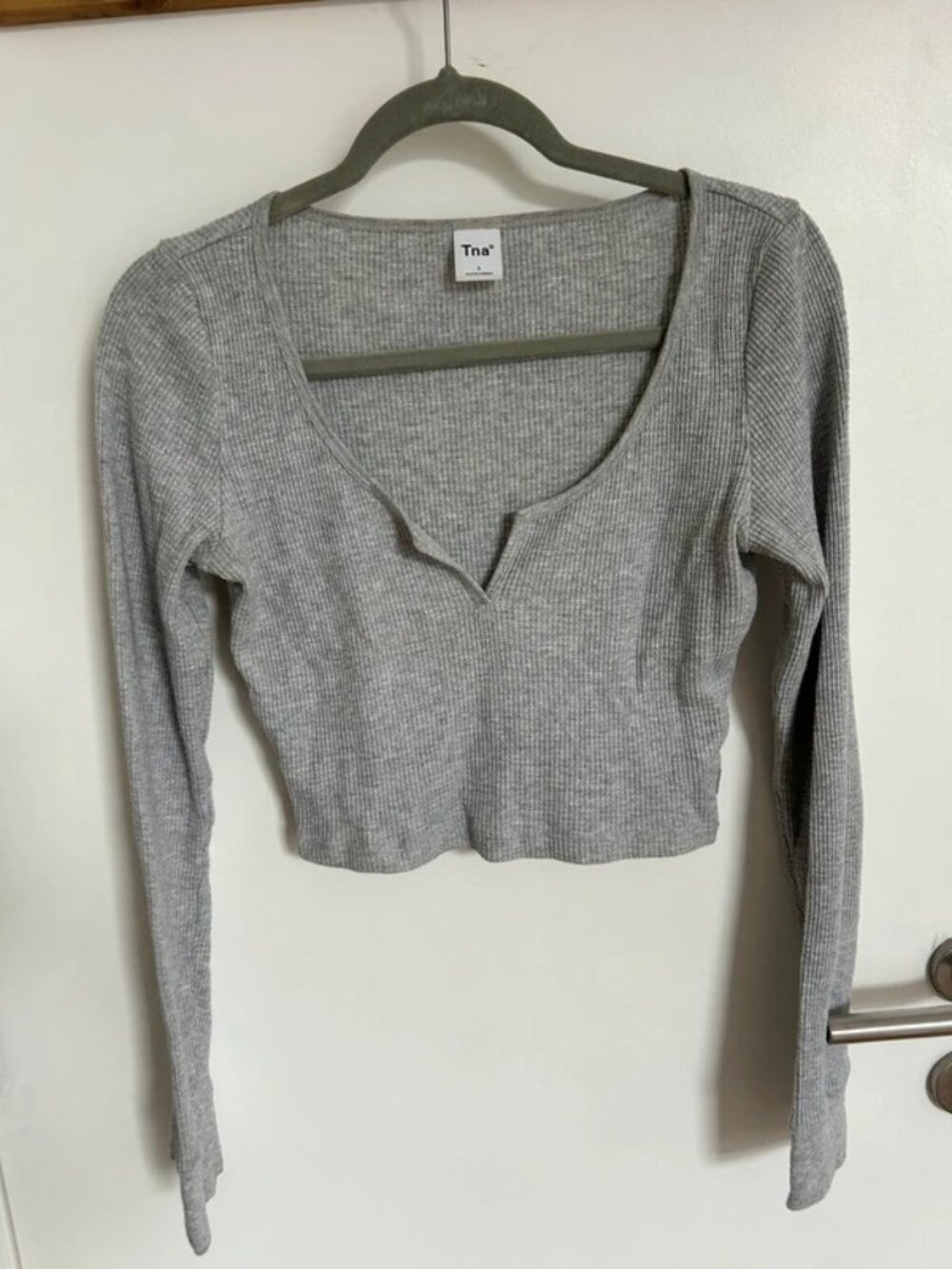 Gray Waffle Knit Fitted Long Sleeve Top Women’s S